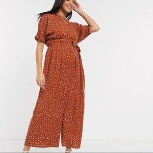 Maternity tie waist polka dot jumpsuit
